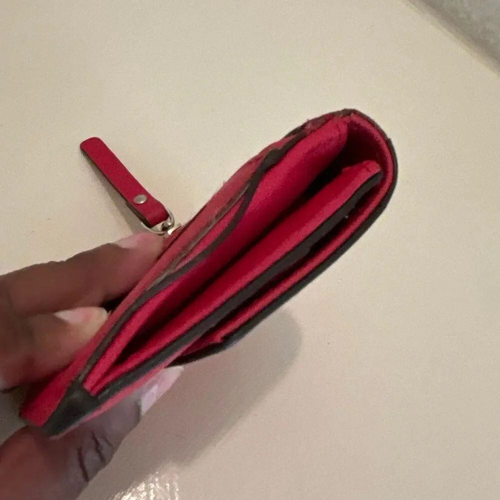 Kate Spade Compact Pouch Wallet Red Saffiano Leather Fold Over Cardholder